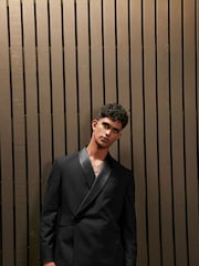 Black EDIT Relaxed Wrap Front Tuxedo Jacket - Image 9 of 18