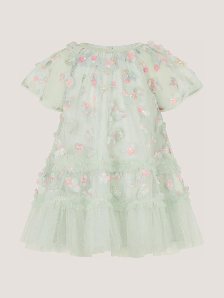 Monsoon Green Baby Kala Floral Appliqué Party Dress - Image 2 of 3 Monsoon Green Baby Kala Floral Appliqué Party Dress - Image 2 of 3