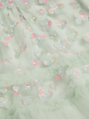 Monsoon Green Baby Kala Floral Appliqué Party Dress - Image 3 of 3