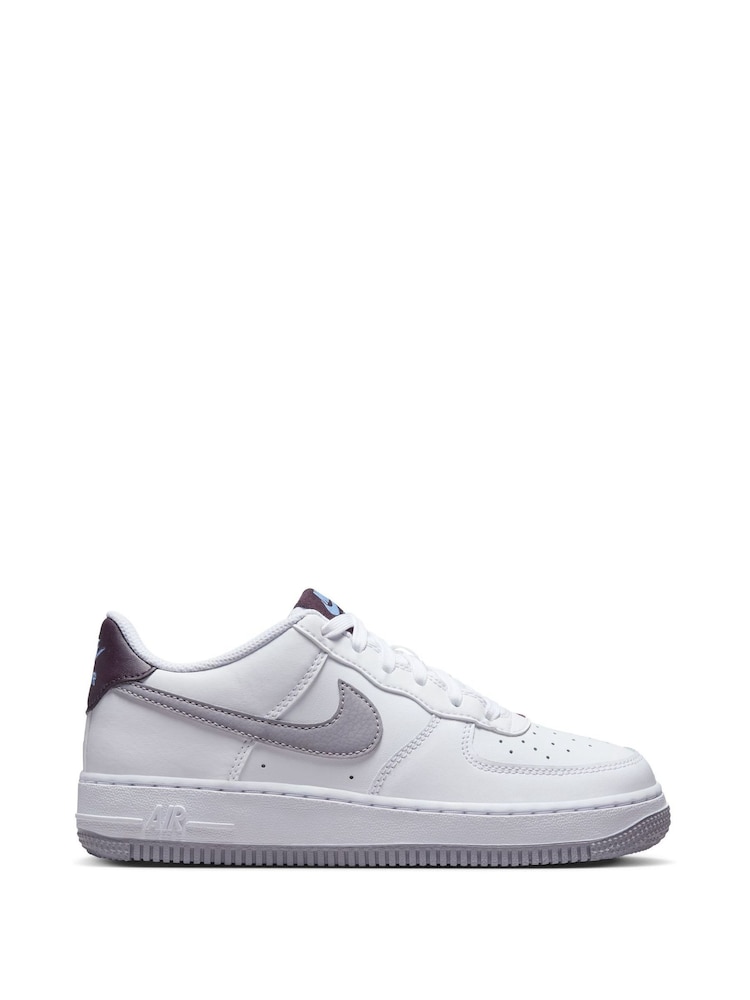 Nike White/Silver Air Force 1 Youth Trainers - Image 1 of 11