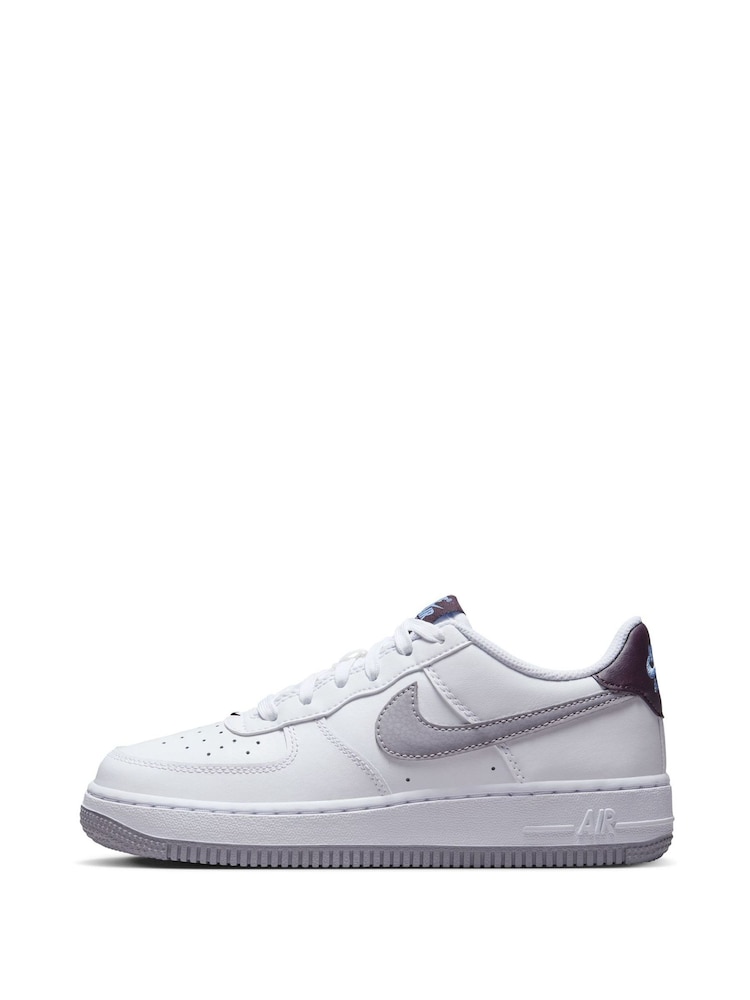 Nike White/Silver Air Force 1 Youth Trainers - Image 2 of 11