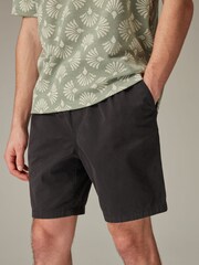 Schwarz - Shorts aus gewaschener Baumwolle mit elastischem Bund - Bild 3 von 6