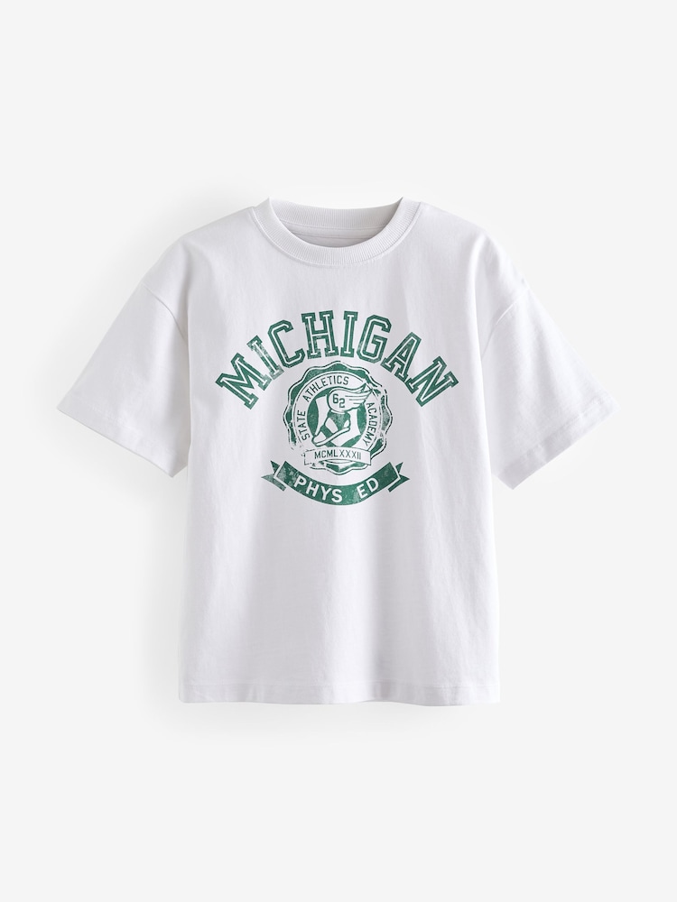 Белый мичиган - Relaxed Fit Short Sleeve Graphic Print T-Shirt (3-16yrs) - Image 1 of 3