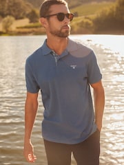 Barbour® Blue Marl Classic Pique Polo Shirt - Image 1 of 10