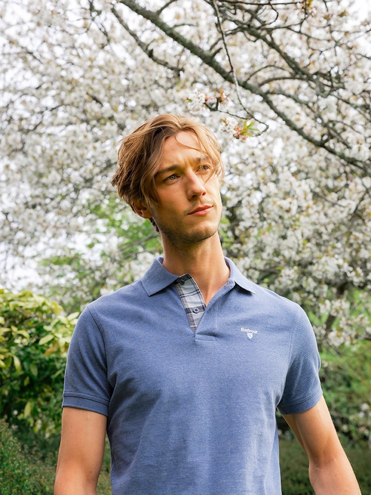 Barbour® Blue Marl Classic Pique Polo Shirt - Image 3 of 10