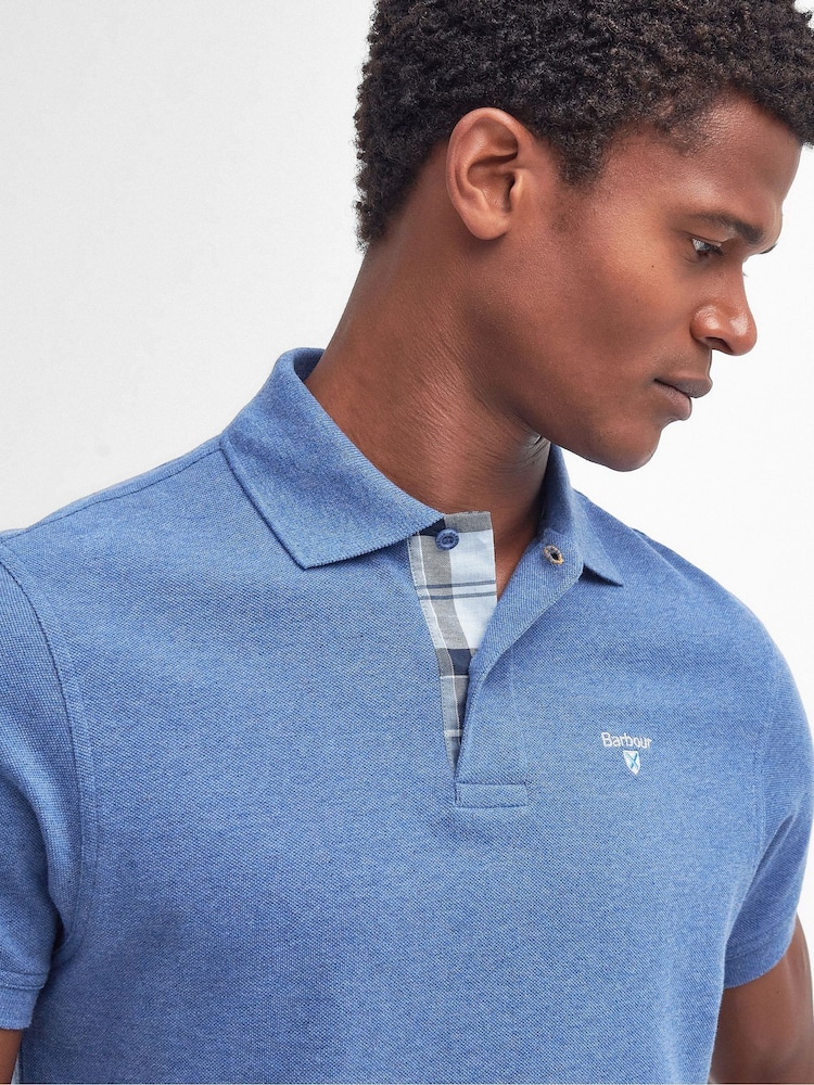Barbour® Blue Marl Classic Pique Polo Shirt - Image 8 of 10