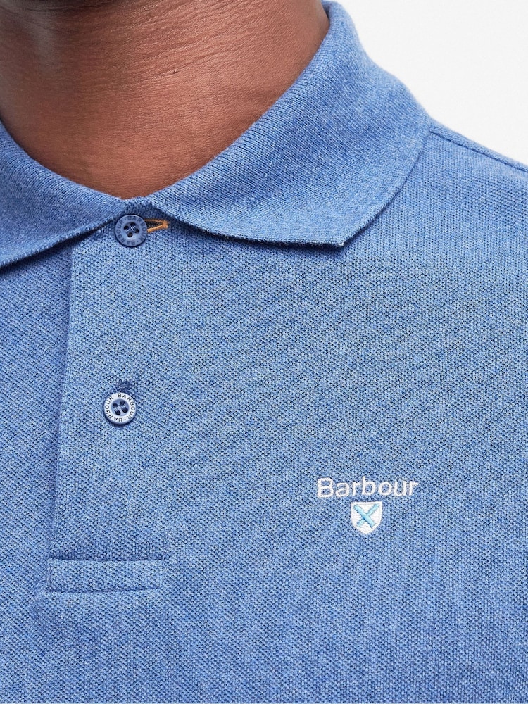Barbour® Blue Marl Classic Pique Polo Shirt - Image 9 of 10