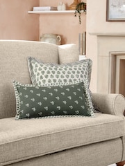 Sage Green 50 x 30cm Woodblock Cushion - Image 1 of 4