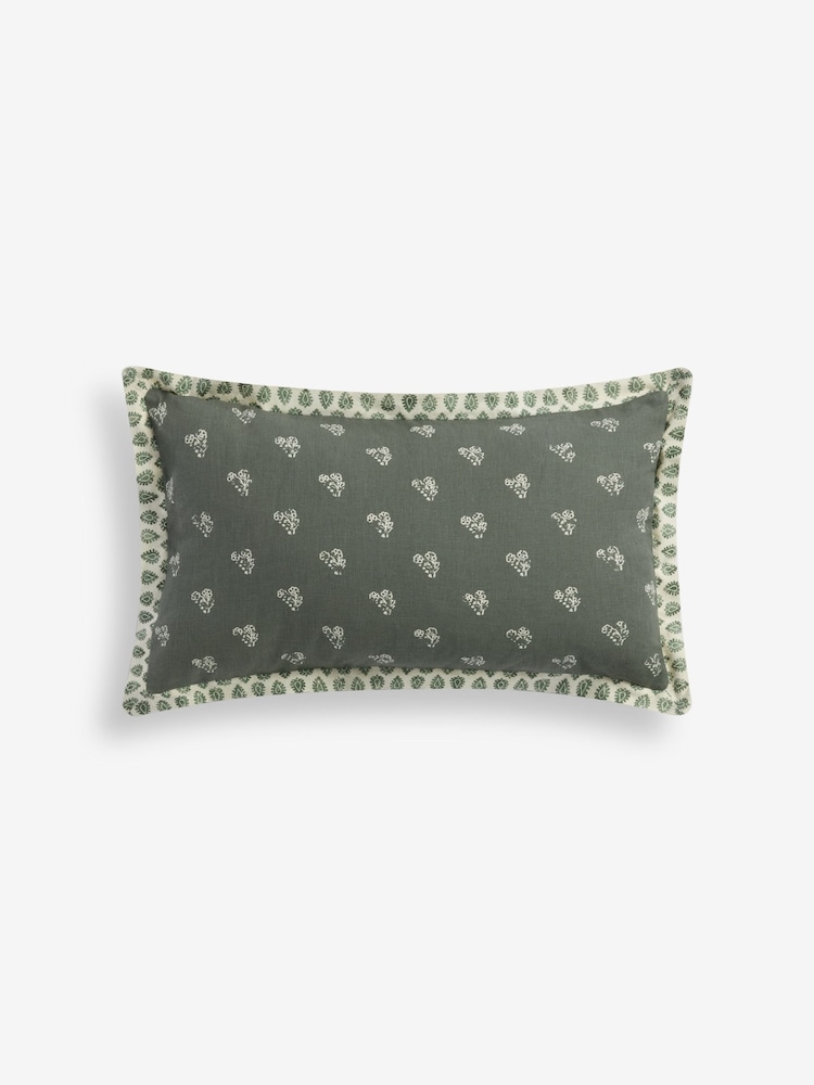Sage Green 50 x 30cm Woodblock Cushion - Image 2 of 4