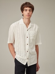 White Textured Seersucker Short Sleeve Shirt - Image 1 of 7