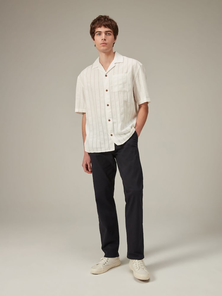 White Textured Seersucker Short Sleeve Shirt - Image 2 of 7