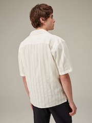 White Textured Seersucker Short Sleeve Shirt - Image 3 of 7