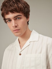 White Textured Seersucker Short Sleeve Shirt - Image 4 of 7