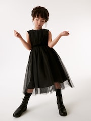 Black Mesh Tie Back Party Dress (3-16yrs) - Image 1 of 7