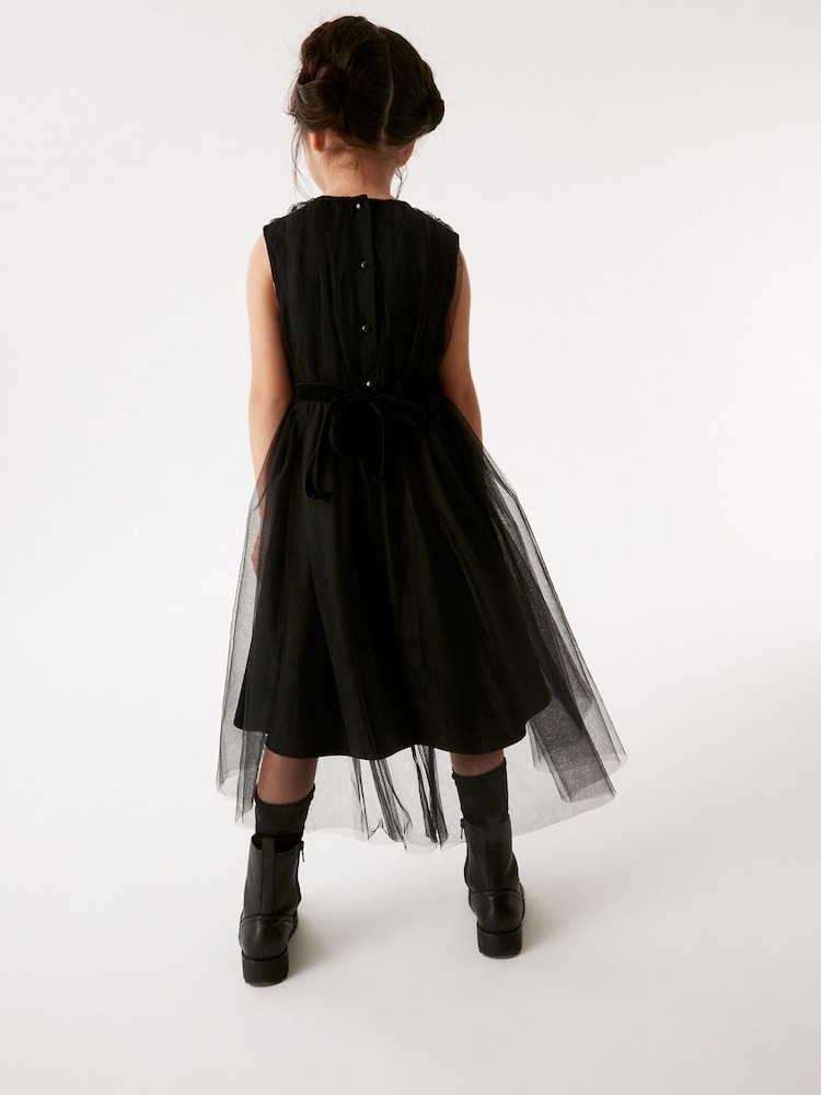 Black Mesh Tie Back Party Dress (3-16yrs) - Image 2 of 7