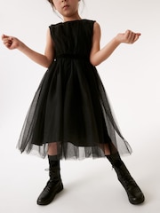 Black Mesh Tie Back Party Dress (3-16yrs) - Image 4 of 7