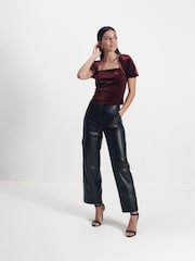 Rose Pink Square Neck Puff Sleeve Velvet Top - Image 2 of 6
