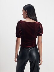 Rose Pink Square Neck Puff Sleeve Velvet Top - Image 3 of 6
