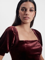 Rose Pink Square Neck Puff Sleeve Velvet Top - Image 4 of 6