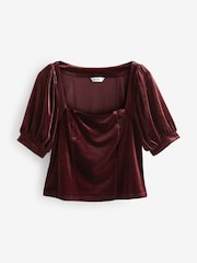 Rose Pink Square Neck Puff Sleeve Velvet Top - Image 5 of 6