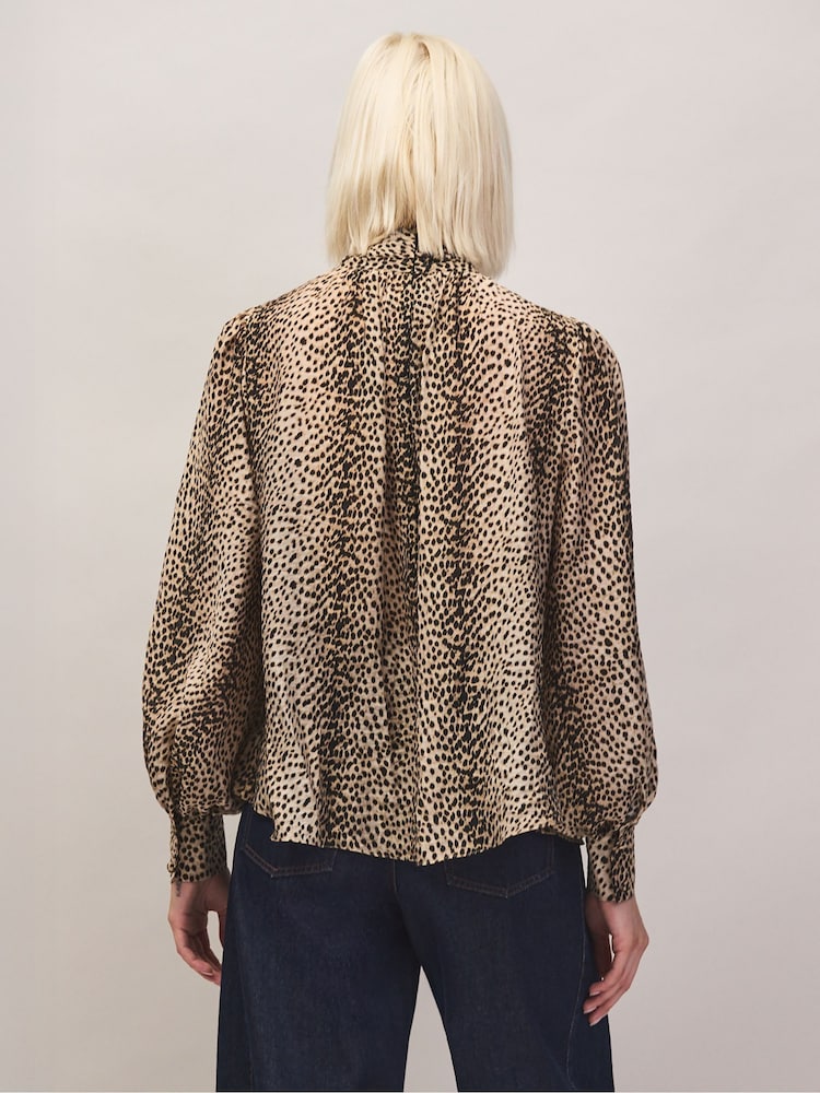 Ro&Zo Animal Leopard Bow Detail Blouse - Image 2 of 7