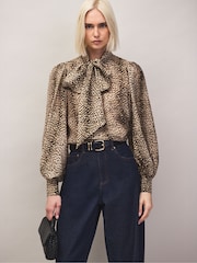 Ro&Zo Animal Leopard Bow Detail Blouse - Image 3 of 7
