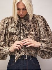 Ro&Zo Animal Leopard Bow Detail Blouse - Image 5 of 7