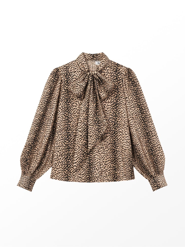 Ro&Zo Animal Leopard Bow Detail Blouse - Image 7 of 7