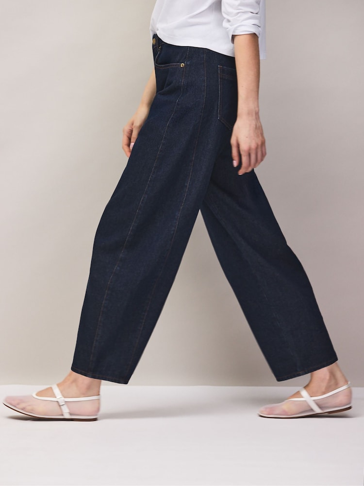 Ro&Zo Dark Blue Petite High Waist Barrel Leg Jeans - Image 2 of 7