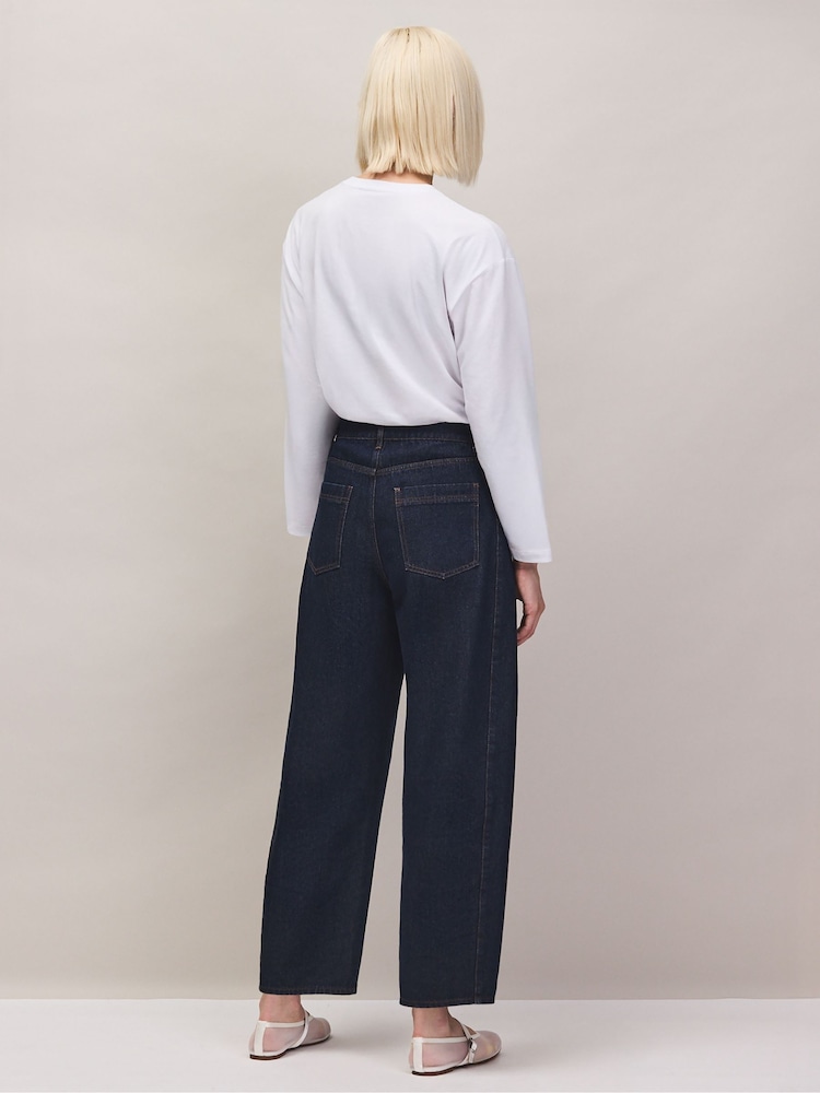 Ro&Zo Dark Blue Petite High Waist Barrel Leg Jeans - Image 7 of 7