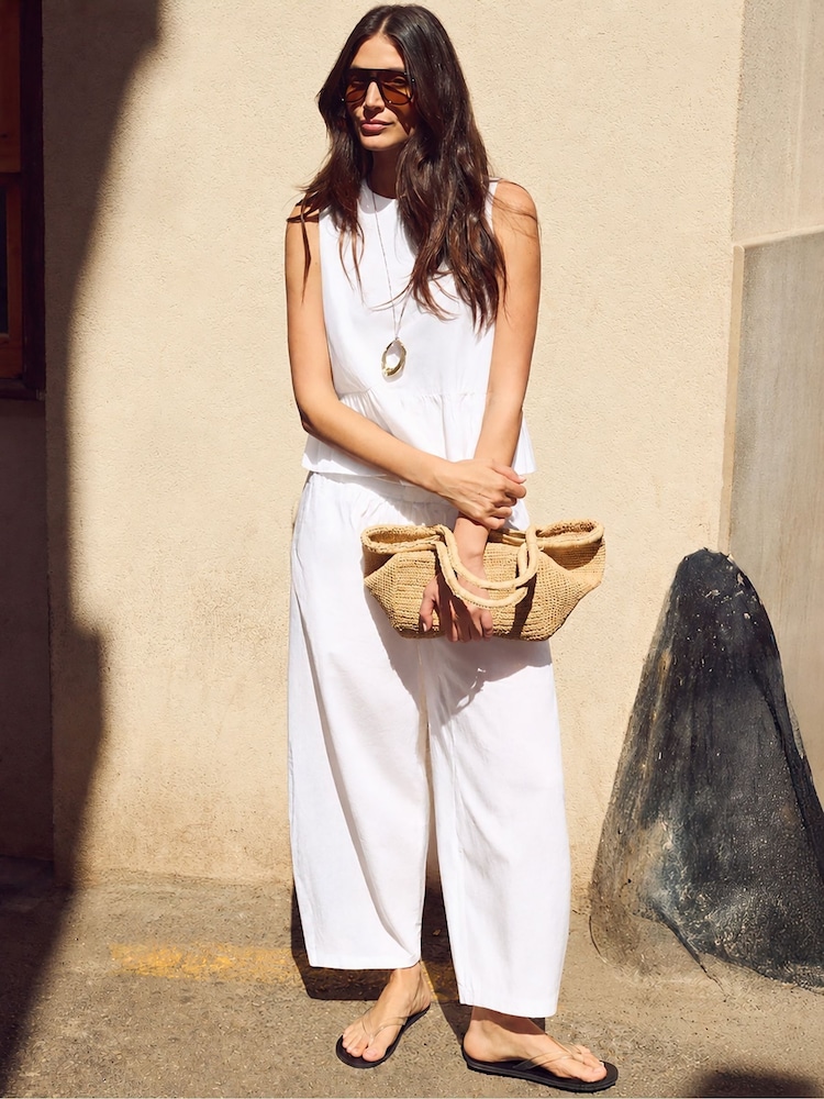 Ro&Zo White Petite Cotton Barrel Leg Trousers - Image 1 of 5 Ro&Zo White Petite Cotton Barrel Leg Trousers - Image 1 of 5