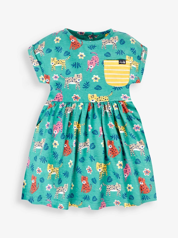 JoJo Maman Bébé Duck Egg Safari Print Drop Shoulder Dress - Image 1 of 2
