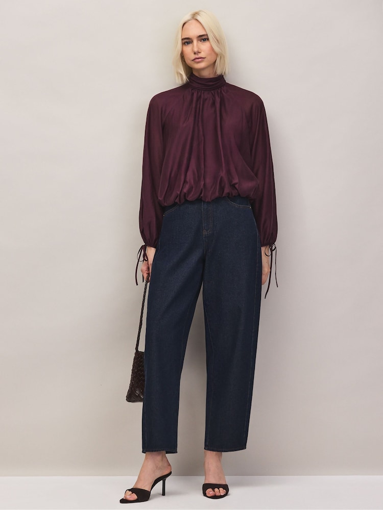 Ro&Zo Dark Red High Neck Bubble Hem Blouse - Image 2 of 5 Ro&Zo Dark Red High Neck Bubble Hem Blouse - Image 2 of 5