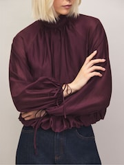 Ro&Zo Dark Red High Neck Bubble Hem Blouse - Image 3 of 5