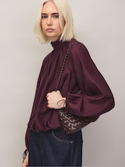 Ro&Zo Dark Red High Neck Bubble Hem Blouse - Image 4 of 5