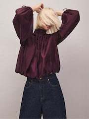 Ro&Zo Dark Red High Neck Bubble Hem Blouse - Image 5 of 5