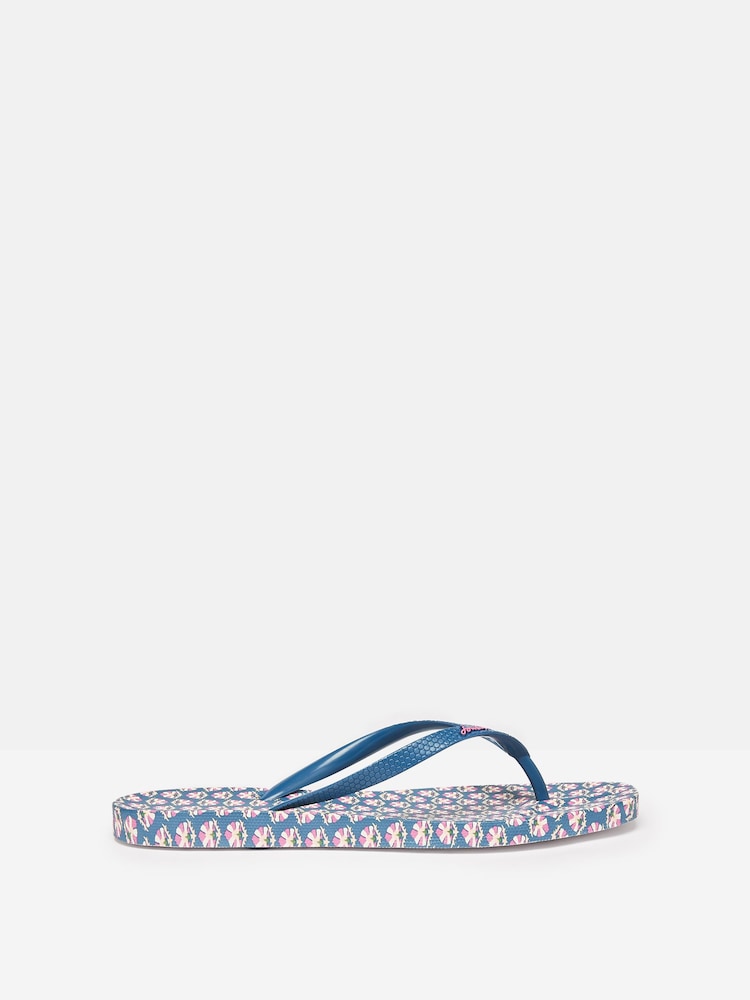 Joules Sunvale Blue Floral Printed Flip Flops - Image 1 of 5