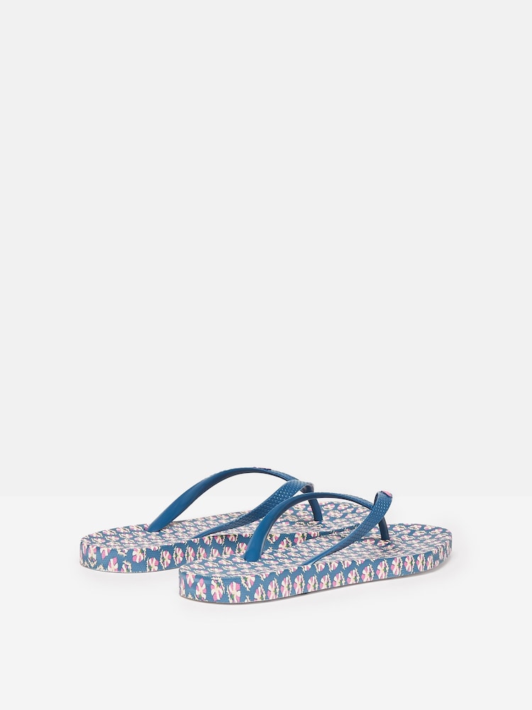 Joules Sunvale Blue Floral Printed Flip Flops - Image 2 of 5