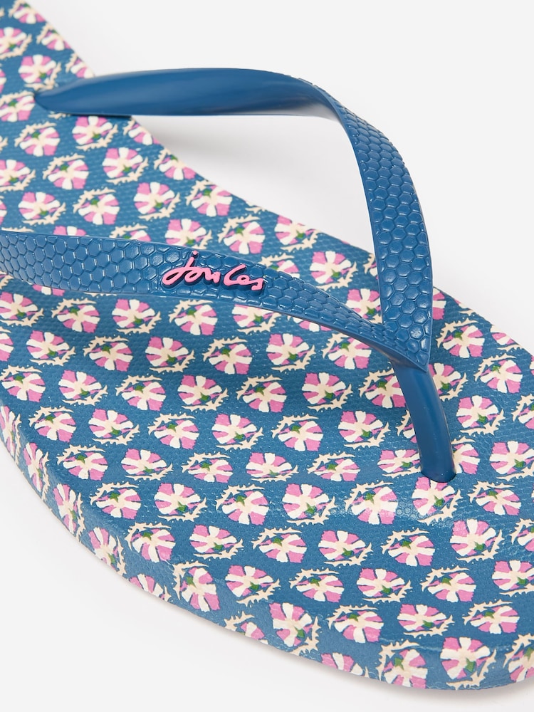 Joules Sunvale Blue Floral Printed Flip Flops - Image 5 of 5