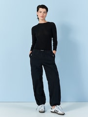 Black Parachute Pull On Cargo Trousers - Image 1 of 7