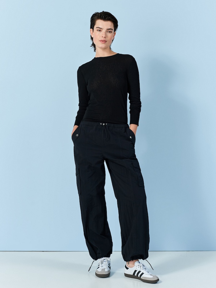 Black Parachute Pull On Cargo Trousers - Image 1 of 7