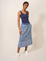 White Stuff Blue Effie Linen Skirt - Image 3 of 6