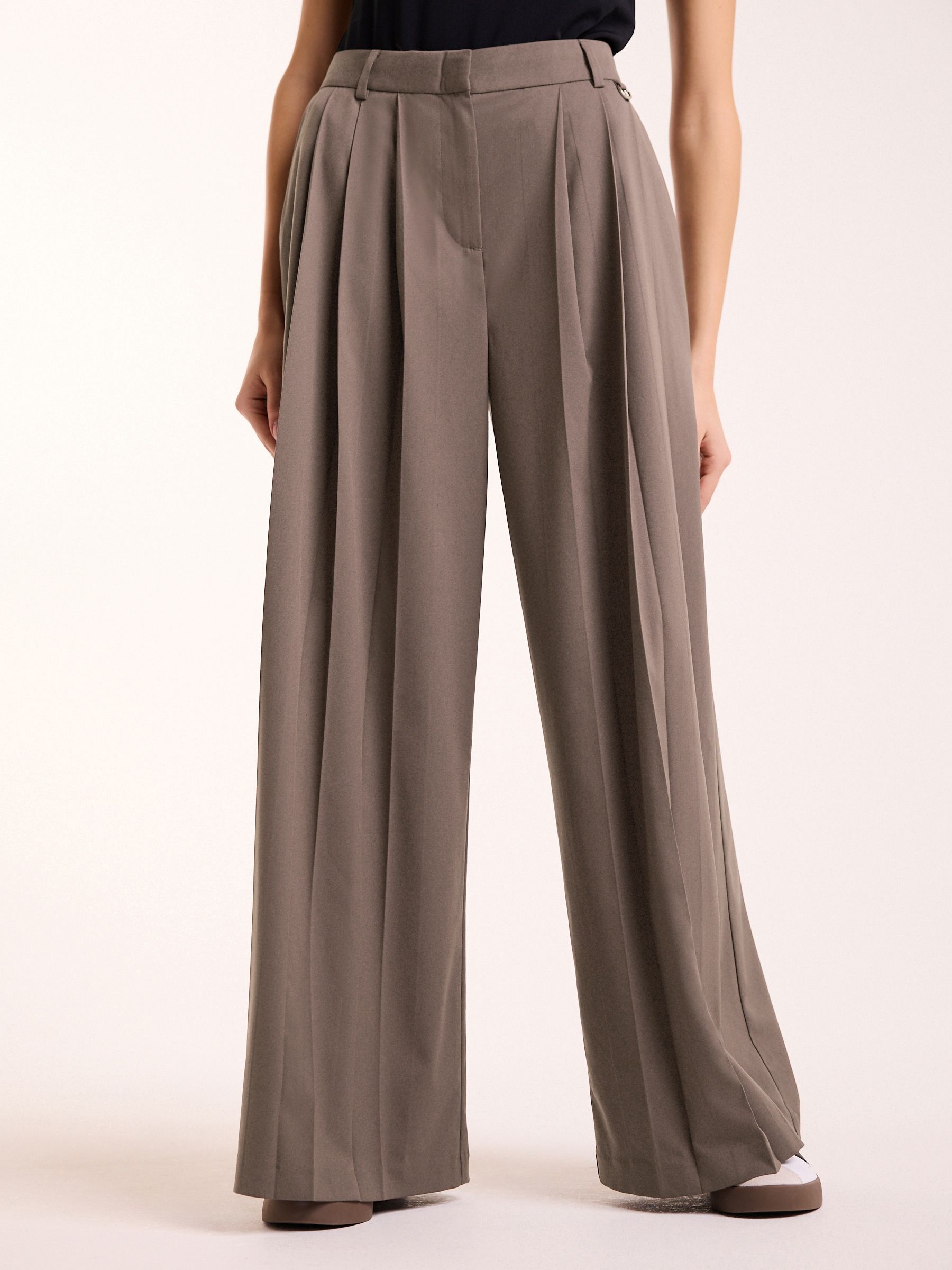 Buy Mink Brown Mid Rise Wide Leg Pleated Trousers from Next Luxembourg