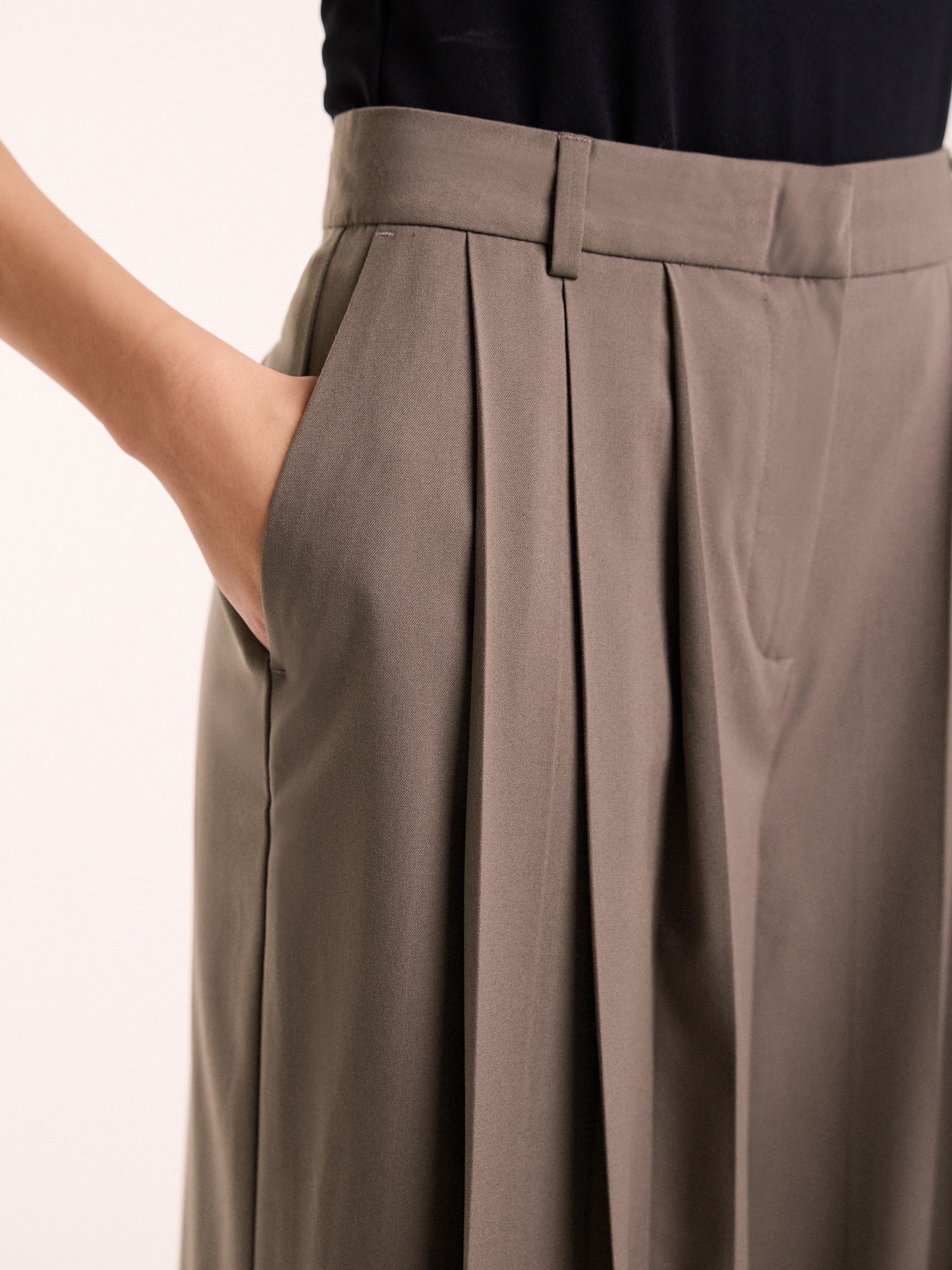 Buy Mink Brown Mid Rise Wide Leg Pleated Trousers from Next Luxembourg