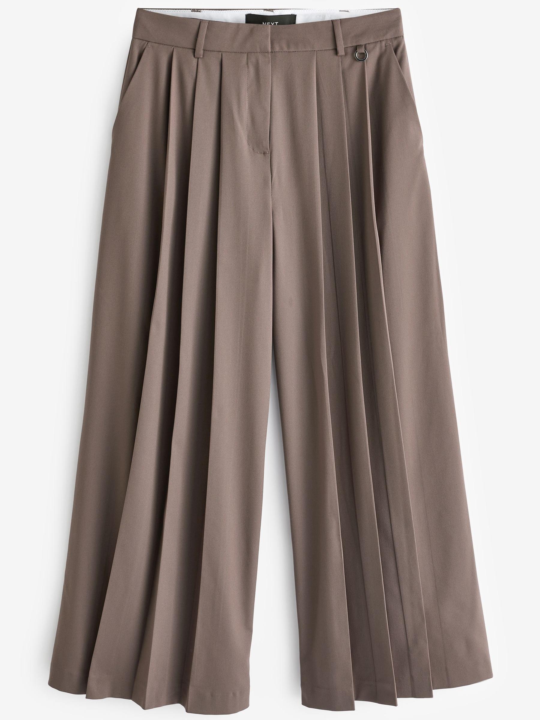 Buy Mink Brown Mid Rise Wide Leg Pleated Trousers from Next Luxembourg