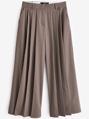 Nerzbraun - Plissierte Hose mit weitem Bein und mittelhohem Bund - Bild 5 von 6