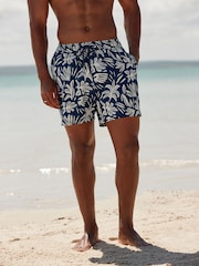 Navy Blue Seersucker Premium Swim Shorts - Image 3 of 11