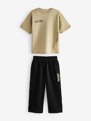 Black/Stone Subscribe Heavyweight Short Sleeve 100% Cotton T-Shirt and Wide Leg Joggers Set (3-16yrs) - Image 5 of 7