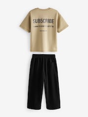 Black/Stone Subscribe Heavyweight Short Sleeve 100% Cotton T-Shirt and Wide Leg Joggers Set (3-16yrs) - Image 6 of 7