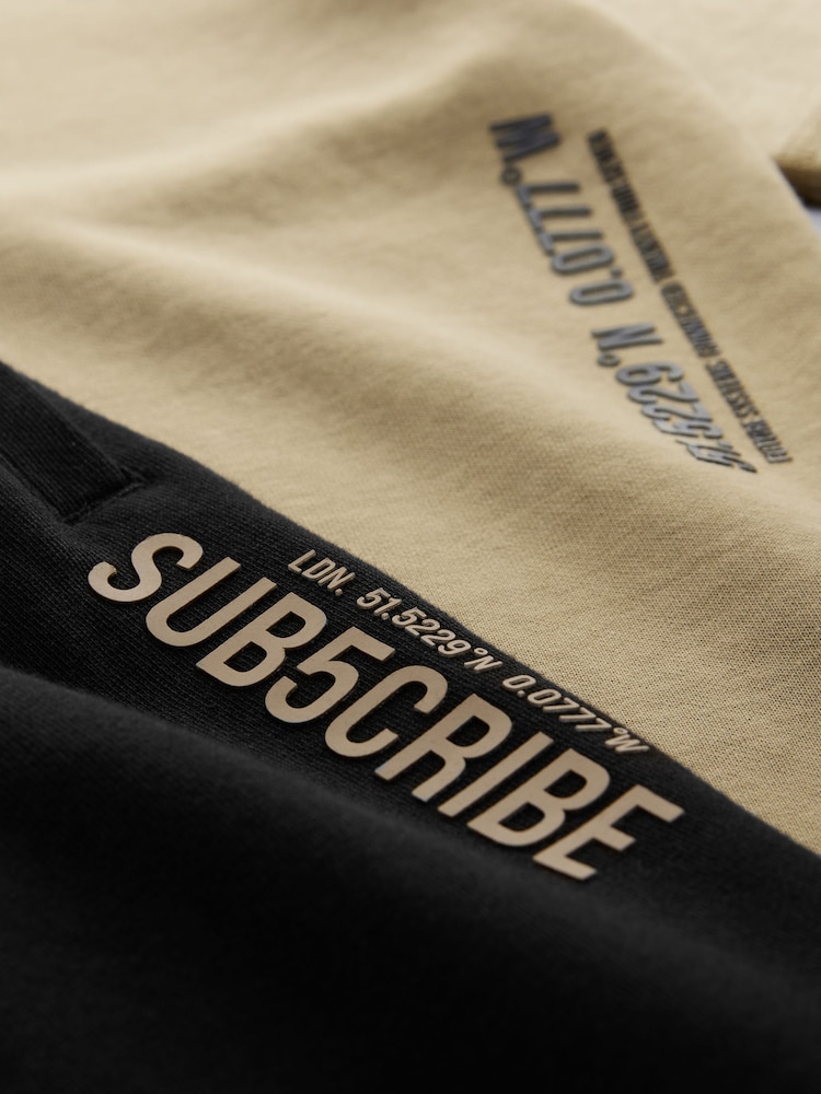 Black/Stone Subscribe Heavyweight Short Sleeve 100% Cotton T-Shirt and Wide Leg Joggers Set (3-16yrs) - Image 7 of 7